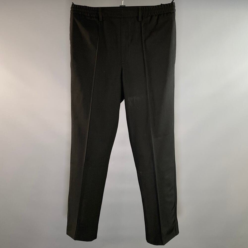 AMI Size 42 Black Polyester Blend Elastic Waistband Casual Pants